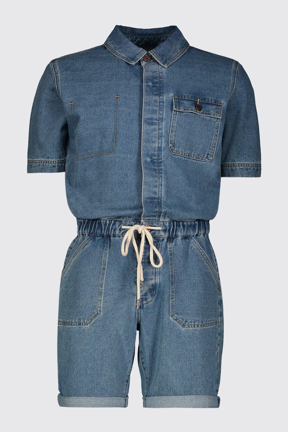 Mens denim cheap romper shorts